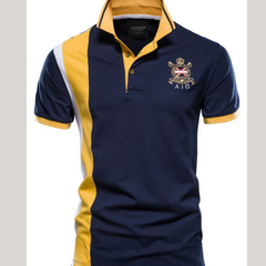Men's Embroidered Collared Neck Striped Contrast Polo