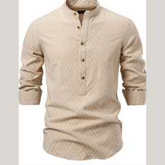 Men's Half Button Geometric Texture Collared Neck Shirt