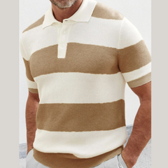 Men's Plus Size Collared Neck Striped Ribbed Knit Polo