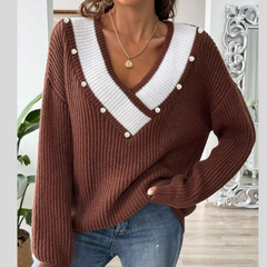 V-Neck Button-Decorated Sweater