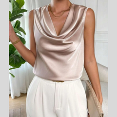 Satin Cowl Neck Sleeveless Blouse