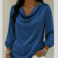 Full Size Satin Cowl Neck Blouse Plus Size
