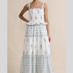Smocked Ruffled Square Neck Maxi Dress