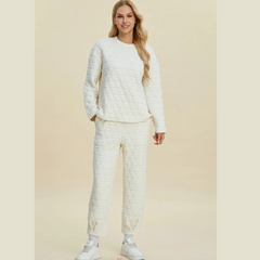 Double Take Full Size Texture Round Neck Long Sleeve Top and Pants Set