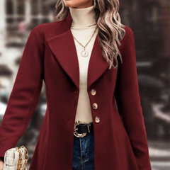 Button-Up Long Sleeve Coat with Collared Neck