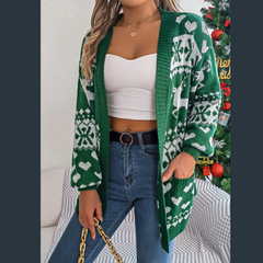Pocketed Open Front Long Sleeve Cardigan