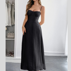 Texture Sweetheart Neck Backless Cami Dress