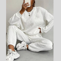 Texture Round Neck Top and Pants Set