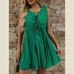Tied Front Pleated Sleeveless Mini Dress