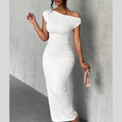 Textured Single Shoulder Maxi Dress