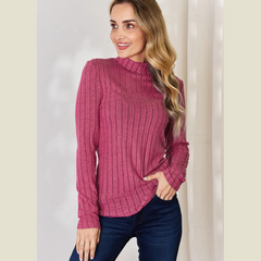 Basic Bae Full Size Ribbed Mock Neck Long Sleeve T-Shirt