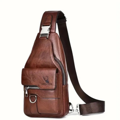 Premium PU Leather Vintage Chest Bag â€?Spacious Waterproof Crossbody with Multi-Compartment Design for Men-FREE USA SHIPPING