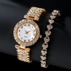 Fashion Jewelry 2pcs Luxury Fashion Women Watch Set Silver Strap Ladies Quartz Wristwatch Alloy Bracelet For Ladies Jewelry Set Clock Gift