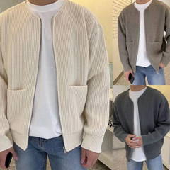 Men Zip Up Knitted Cardigan Lined Funnel Neck Jumper Sweater Pockets Coat All Seasons Comfortable Soft Long Sleeve