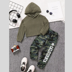 Children's Ribbed Long Sleeve Hoodie and Pants Set