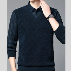 Plus Size Men's Layered-Style Long Sleeve Polo Shirt