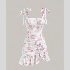 Ruffled Hem Floral Tie-Strap Mini Dress
