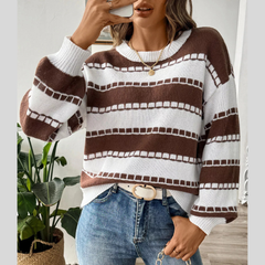 Striped Knit Dropped Shoulder Sweater
