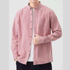 Men's Full Size Casual Striped Corduroy Shirt Plus Size