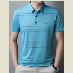 Men's Plus Size Classic Striped Quick-Dry Polo Shirt