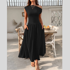 Single Shoulder Dress with Pockets