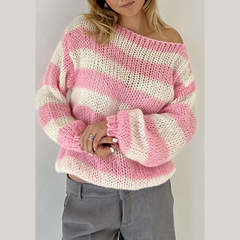 Contrast Striped Boat Neck Long Sleeve Sweater