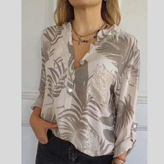 Full Size Printed Button Detail Long Sleeve Blouse Plus Size