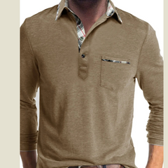 Men's Full Size Plaid Collar Neck Long Sleeve Polo Shirt Plus Size