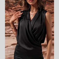 Sleeveless Wrap Draped  Blouse