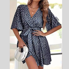 Printed Surplice Tie Waist Dress