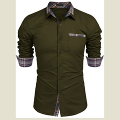 Men's Plaid Collared Neck Long Sleeve Shirt