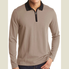 Men's Classic Long Sleeve Contrast Collar Polo Shirt
