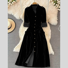 Velvet Button-Down Midi Dress