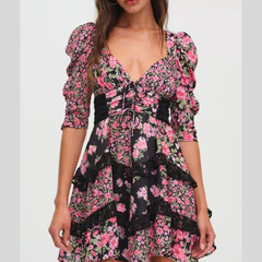 Ruffled Floral Print Half Sleeve Dress