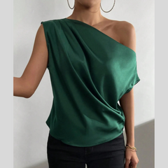 Asymmetrica One-Shoulder Draped Blouse