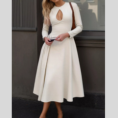 Cutout Front Long Sleeve A-Line Dress