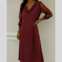 Full Size Cowl Neck Polka Dot Mesh Sleeve Dress Plus Size