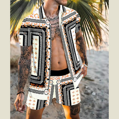 Men's Printed Short Sleeve Button Top & Shorts Set â€?Big Sizes