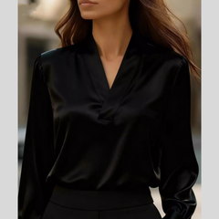 V-Neck Long Sleeve Satin Blouse