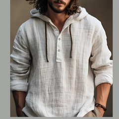 Men's Full Size Half Button Long Sleeve Hoodie