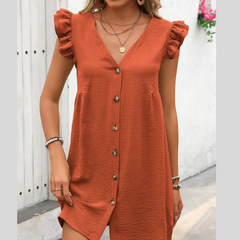 Ivy Lane Button Up V-Neck Cap Sleeve Mini Dress