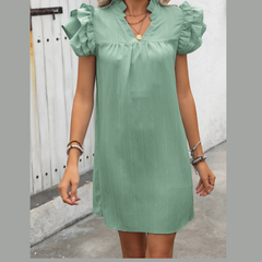 Ivy Lane Ruffled Notched Cap Sleeve Mini Dress