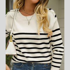 Nautical Striped Button Shoulder Knit Top