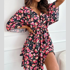 Floral Print V-Neck Ruffle Mini Dress