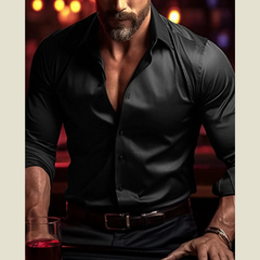 Relaxed Fit Collared Long Sleeve Shirt for Men