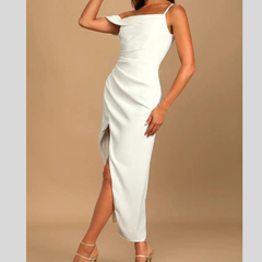 Split Asymmetrical Neck Midi Dress