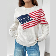 US Flag Round Neck Long Sleeve Sweater