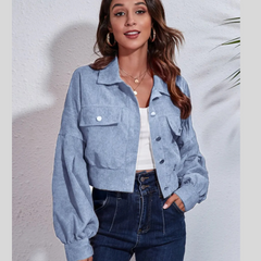Button Down Collared Neck Cropped Jacket
