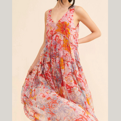 Printed V-Neck Sleeveless Dress