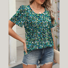 Floral Round Neck Short Sleeve Top